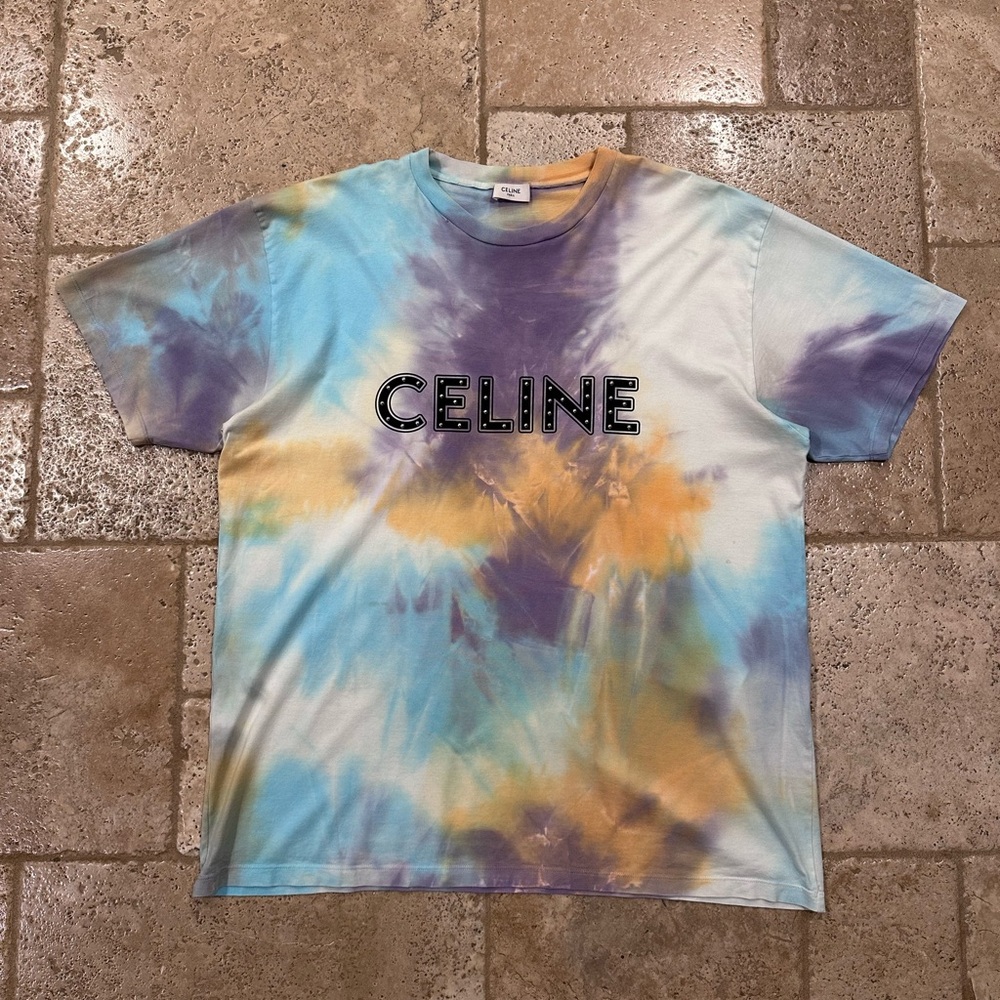 Celine x Hedi Slimane Studded Logo Tie Dye T-Shirt